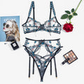 Ensemble de Lingerie Sexy Bleu Brodé – Soutien-Gorge Push-Up &amp; Culotte Assortie
